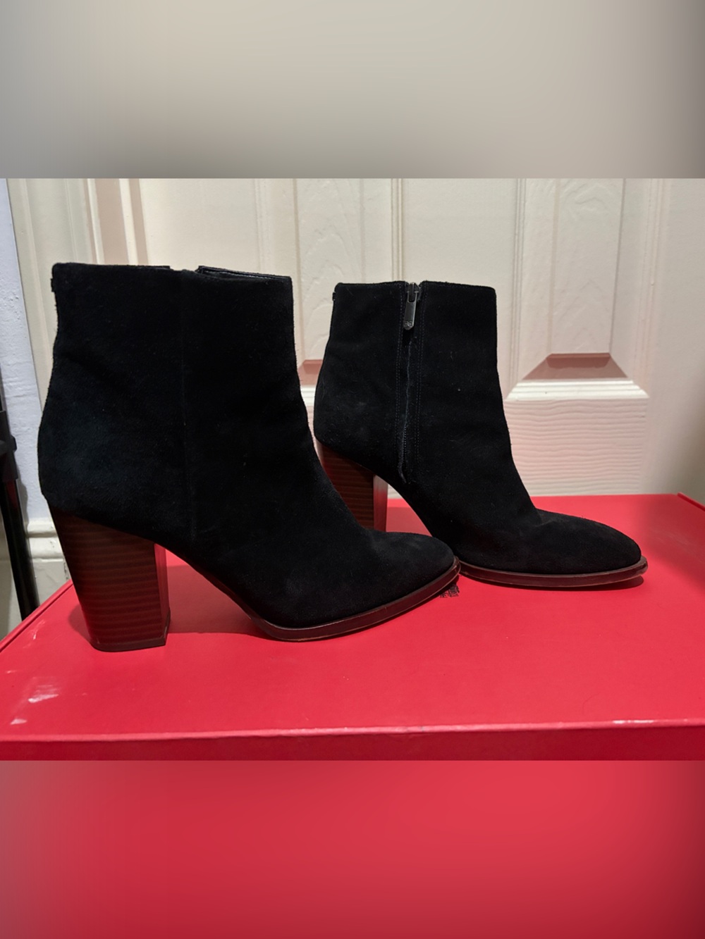 Sam Edelman Black Suede Stacked Heel Ankle Booties